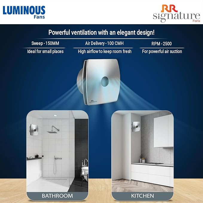 RR Signature Vento Air 150 MM High Speed Exhaust Fan, Bird Guard, Exhaust Fan for Bathroom, Noiseless, Anti-Rust Blades, Robust Body, Metal Finish|White Colour