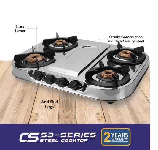 UCOOK JUNTO By United Ekta Engg. CS3004 Series 4-Burner Steel Cooktop, Silver