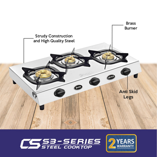 UCOOK JUNTO By United Ekta Engg. CS3013 Series Three Burners Steel cooktop, Silver