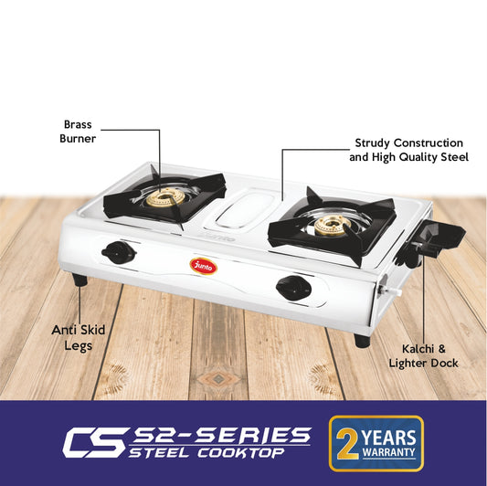 UCOOK JUNTO By United Ekta Engg. CS2002 Series 2-Burner Steel Cooktop, Silver