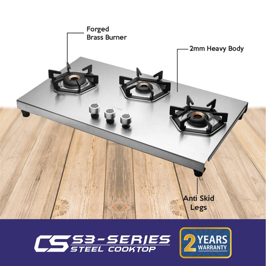 UCOOK JUNTO By United Ekta Engg. CST6003 Three Burners Steel cooktop, Silver. (3 Burners)