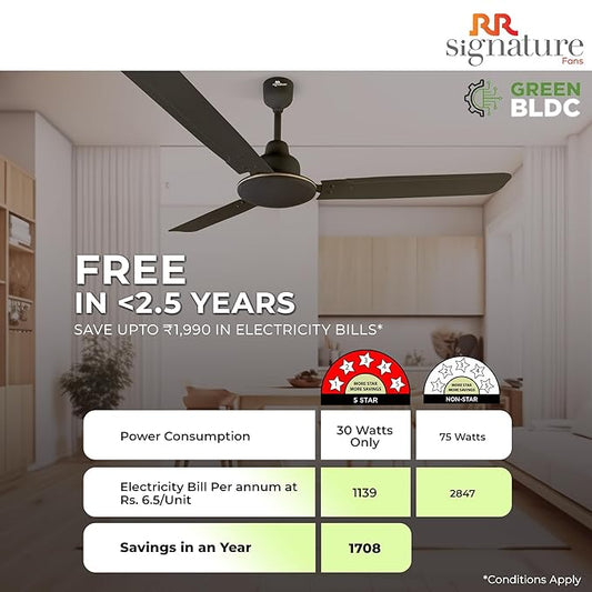 RR Signature 1200 MM Effaire BLDC Fan with Remote, 60% Energy Savings, Ceiling Fan for Home, 3+2 Year Warranty (Velvet Brown)