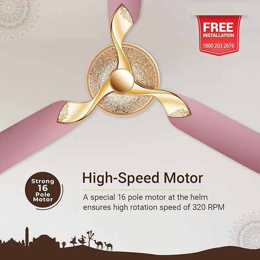 RR Signature Jaipur Mahal 1320mm Designer Ceiling Fan for Home and Office (5 Years Warranty, Rose Gold)