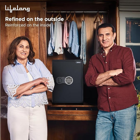 Lifelong 56 L Digital Safe Locker Box For Home & Office | Essential Smart Home Locker For Gold, Jewellery, Cash | Tijori Box | Electoric Keypad & Keys | Wardrobe Compatible, 1 Yr Warranty, Black