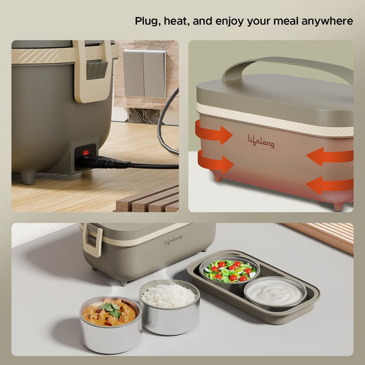 Lifelong Electric Lunch Box | Food Warmer | Set of 4 (2pcs 300ml + 2pcs 175ml) Retains Nutrients & Keeps Food Fresh |Radiation-Free, Plug-and-Heat |Portable, Durable, Shock-Proof | Hot Meals (LLELB01)