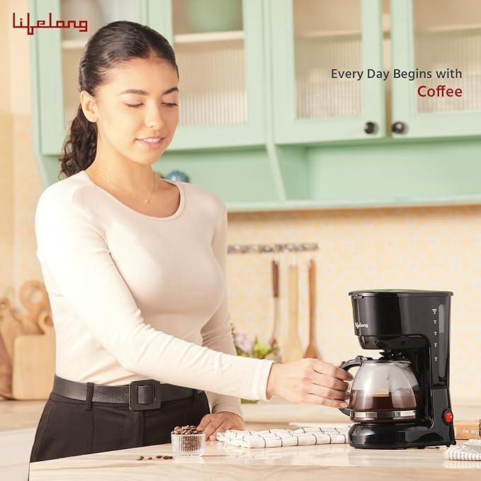 Lifelong drip coffee maker, reusable filter, black finish, home use