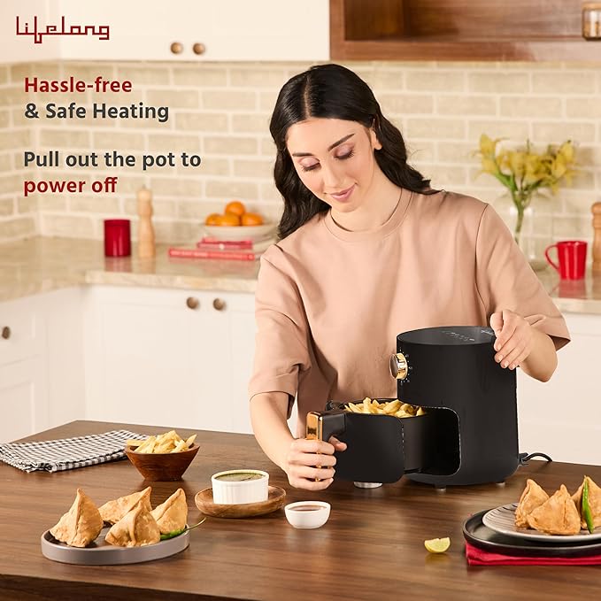 Lifelong 2.5L Air Fryer For Home-800W Small Airfryer Machine To Fry,Bake&Roast With Timer Control-Oil Free Fryer Machine-Electric Air-Fryer With 360° Hot Air Circulation Technology (Llhf26),Black