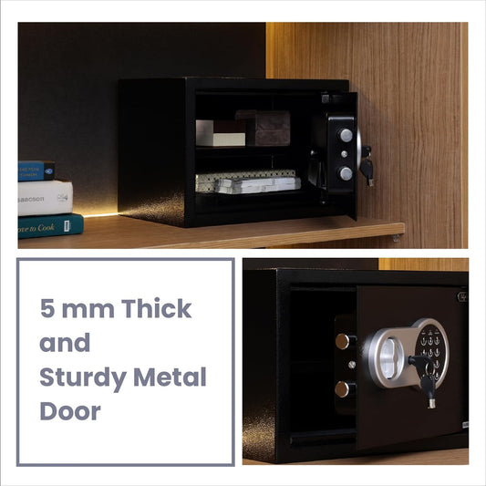 Lifelong 34 L Carbon Steel Digital Safe Locker Box For Home & Office | Inbuilt LED Light | Essential Smart Home Locker for Gold, Jewellery, Cash | Tijori Box, Wardrobe Compatible, 1 Yr Warranty, Black