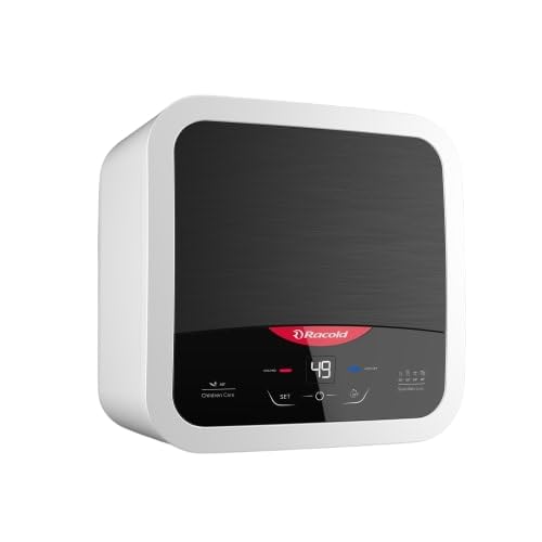 Racold Omnis DG 15L Vertical 5 Star Storage Water Heater (Geyser) Black Digital Display Touch Control Auto Diagnosis Suitable for High Rise Buildings Free Standard Installation & Pipes, Wall Mounting