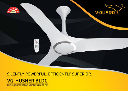 V-Guard HUSHER BLDC 5 Star 1200 mm |3 Blade Ceiling Fan| 5 Years Warranty| Blossom White