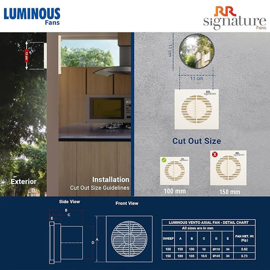 RR Signature Vento Axial 100 MM Exhaust Fan for Bathroom, Kitchen, and Office, Noiseless, Guard, and Anti-Rust Body (White), 3 Year Warranty