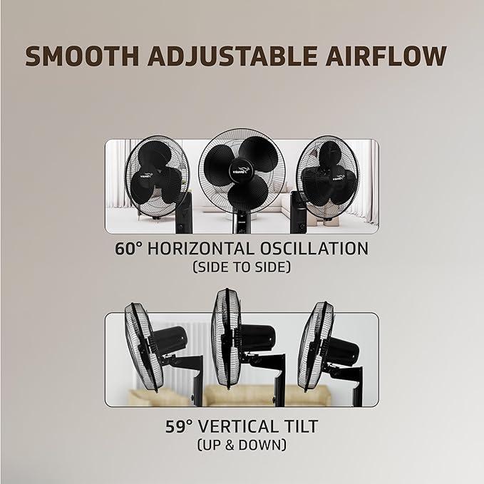 V-Guard GLADO STD Wall Mount Fan For Bedroom | 3 Speed Settings | 1350 RPM Powerful Motor | Corrosion Resistant Metal Guards | Black | 40 cm (400mm)
