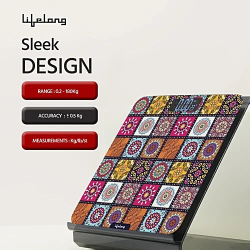 Lifelong Mystical Weight Machine - Multicolour|Digital Weight Machine for Body Weight|Thick Tempered Glass with LCD Display|Bathroom Weighing Scale