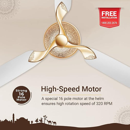 RR Signature Jaipur Mahal 1320mm Designer Ceiling Fan for Home and Office (5 Years Warranty, Agaria White)