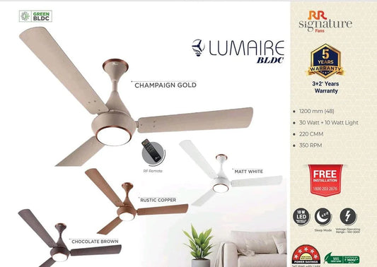 RR Signature Lumaire BLDC Ceiling Fan with 10W Led & Remote 1200 mm (Free Installation) Designed for Comfort, Crafted for Style!