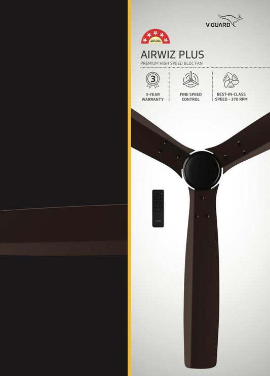 V-Guard AIRWIZ PLUS PREMIUM HIGH SPEED (48") 370 RPM with 3 Year Warranty BLDC Motor with Remote 1200 mm Ceiling Fan (5 Star | ESTEEM BROWN MATTE