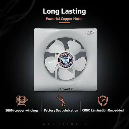 V-Guard Tidalair 6" Exhaust Fan; Speed: 1350 RPM; Sweep: 15 cm and Air Delivery 330 m³/Hr (White) (Blade Size: 6 inch)