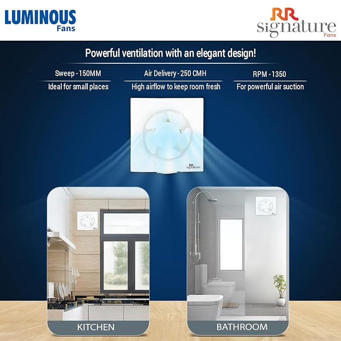 RR Signature Vento Deluxe 250 MM Exhaust Fan For Kitchen, Bathroom with Strong Air Suction, Rust Proof Body and Dust Protection Shutters (White & Black), 3 Year Warranty (Copy)