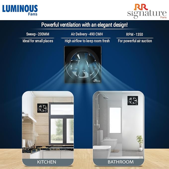 RR Signature Vento Deluxe 250 MM Exhaust Fan For Kitchen, Bathroom with Strong Air Suction, Rust Proof Body and Dust Protection Shutters (White & Black), 3 Year Warranty (Copy)