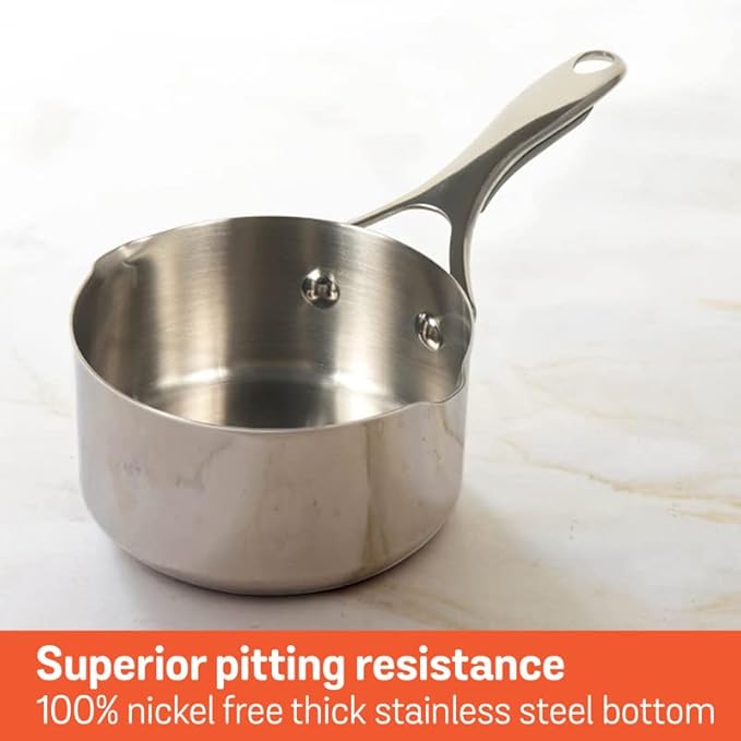 Meyer Select Stainless Steel Milk Pan 0.9L (14cm) with Glass Lid | Gas & Induction Compatible | Heavy Base