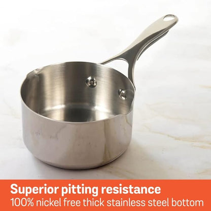 Meyer Select Stainless Steel Milk Pan 0.9L (14cm) with Glass Lid | Gas & Induction Compatible | Heavy Base