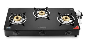 UCOOK Junto By United Ekta Engg. CG1003 Series Basic Gas Stove With Glass Cooktop (3 Burners), Manual, Black