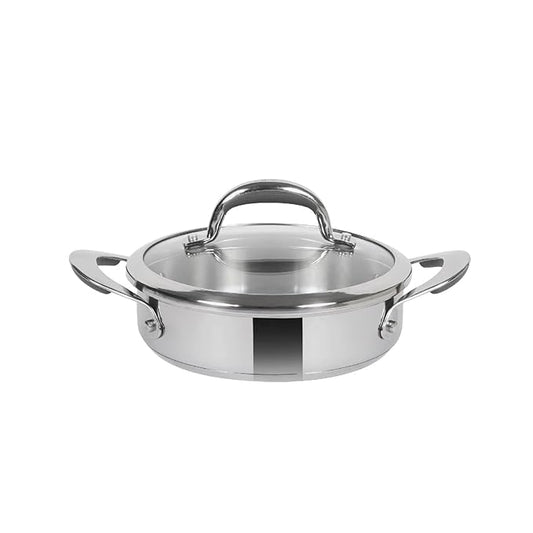 Meyer Select Nickel Free Stainless Steel Sauteuse with Glass Lid | Steel Saute Pan with Triply Base | Frying Pan with Lid | Gas and Induction Suitable | 24cm/ 2.9 Litre, Silver Visit the Meyer Store