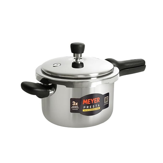 Meyer Presta Tri-Ply Stainless Steel Pressure Cooker 3.0L | Induction & Gas Compatible | ISI Certified | Outer Lid | 5 Years Warranty