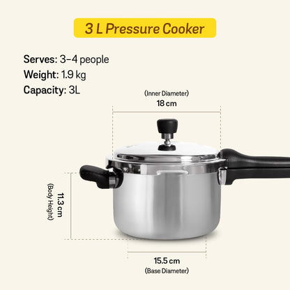 Meyer Presta Tri-Ply Stainless Steel Pressure Cooker 3.0L | Induction & Gas Compatible | ISI Certified | Outer Lid | 5 Years Warranty