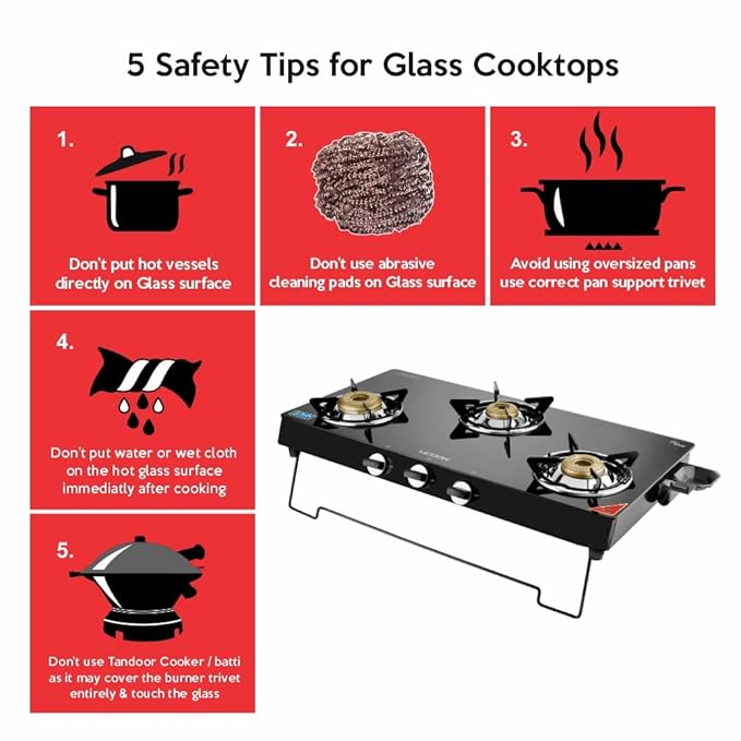 UCOOK JUNTO By United Ekta Engg. CG4003 A Series XL Gas Stove With Glass Cooktop (3 Burners)