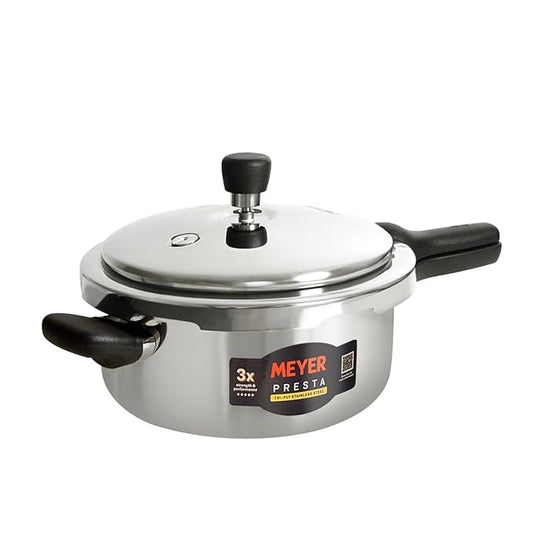 Meyer Presta Tri-Ply Stainless Steel Pressure Cooker 4.0L | Induction & Gas Compatible | ISI Certified | Outer Lid | 5 Years Warranty