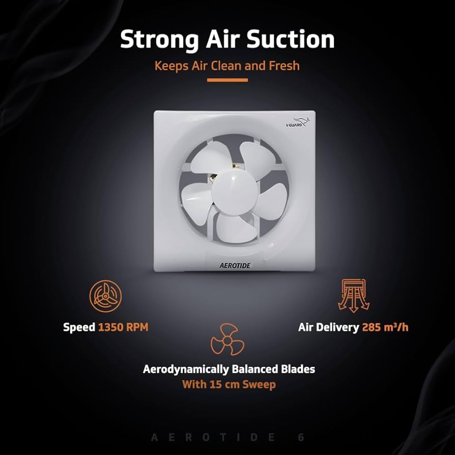 V-GUARD TIDALAIR SHUTTER TYPE EXHAUST FAN 8" (FOR 9.5"X9.5" CUTTING)