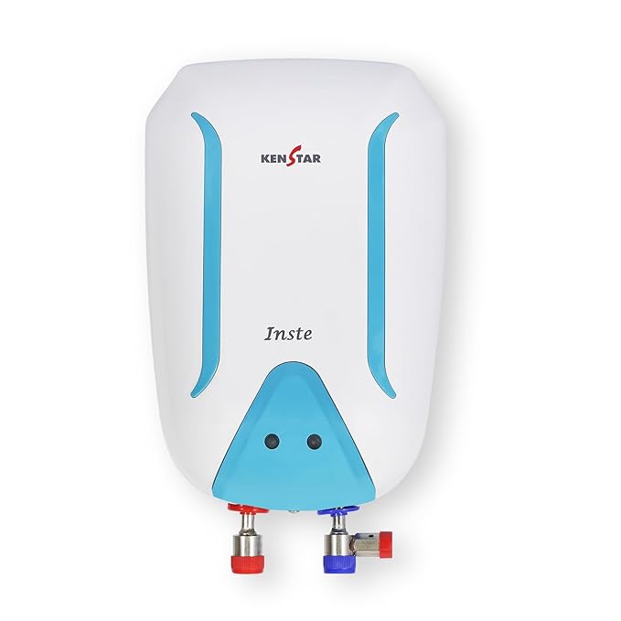 Kenstar Inste 3L 3KW Vertical Instant Water Heater (Geyser) | Faster Heating | Suitable for High Rise Buildings & Low Rise | 3 Levels of Safety |2 Years Warranty (WHITE And TURQUOISE), Wall Mounting