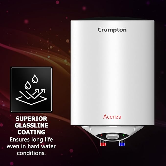 Crompton Acenza Plus 15L Storage Water Heater, ASWH-6115 | 4 Star BEE Rated | Superior Glassline Coated Tank | 8 Bar Pressure | Copper Heating Element | Advanced 3-Level Safety | White