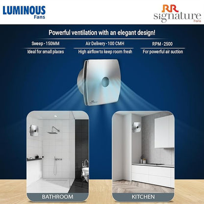 RR Signature Vento Air 150 MM High Speed Exhaust Fan, Bird Guard, Exhaust Fan for Bathroom, Noiseless, Anti-Rust Blades, Robust Body, Metal Finish|White Colour