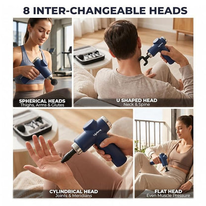 Lifelong Gun Massager for Pain Relief – 8 Massage Heads, 6 Speed Modes, Rechargeable, Quiet 20W Motor, Lightweight & Portable Deep Tissue Massager for Back, Neck, Legs & Travel Use