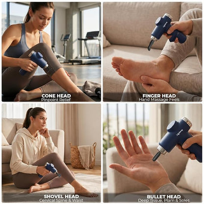 Lifelong Gun Massager for Pain Relief – 8 Massage Heads, 6 Speed Modes, Rechargeable, Quiet 20W Motor, Lightweight & Portable Deep Tissue Massager for Back, Neck, Legs & Travel Use