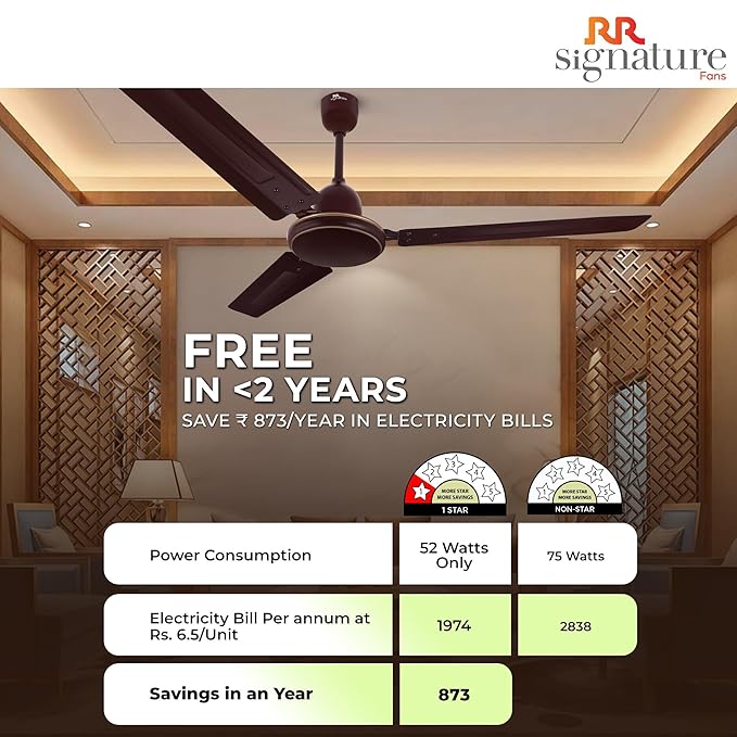 RR Signature Tiger 1200MM Star-rated BEE Certified Energy Efficient Speed Ceiling Fan (Brown)