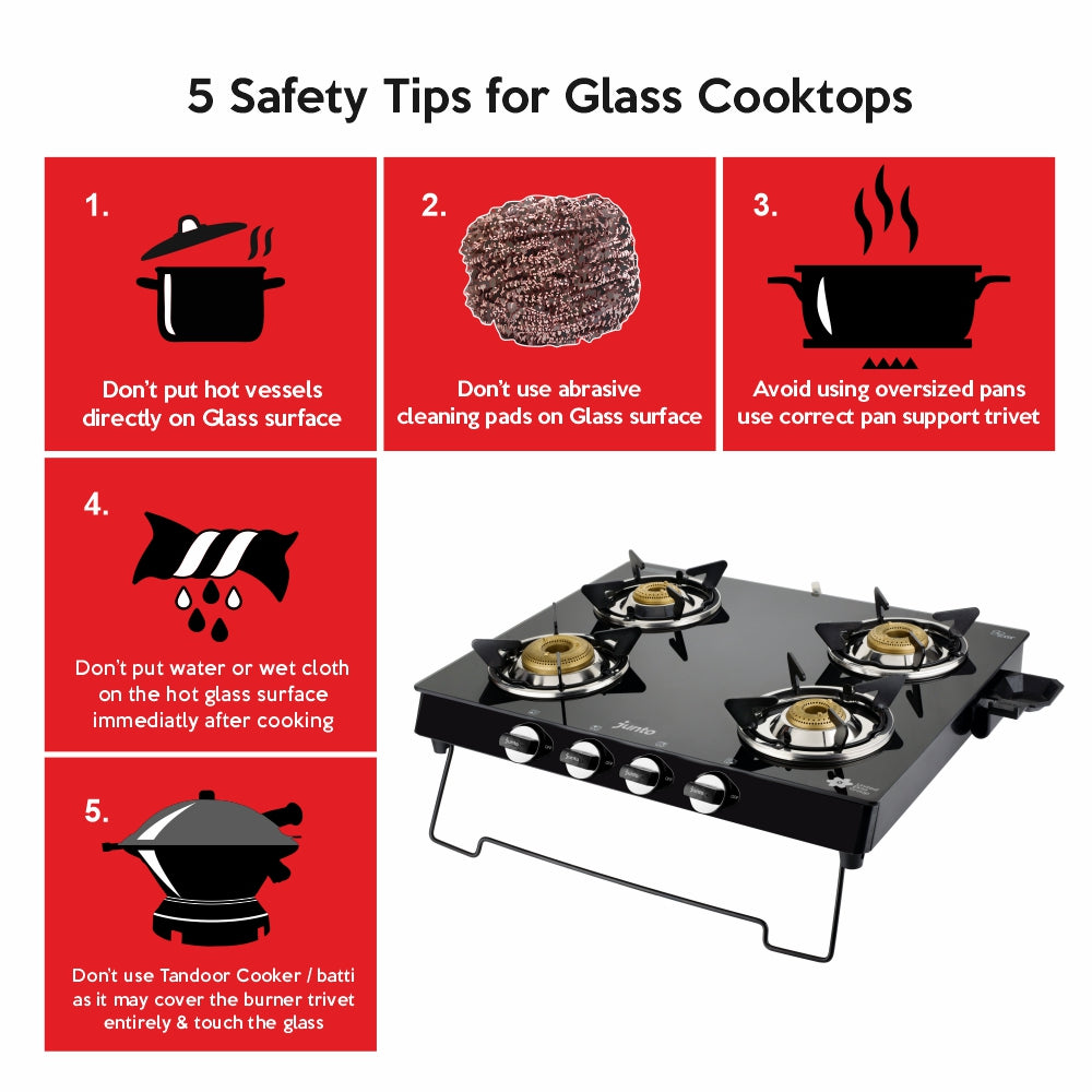 UCOOK JUNTO By United Ekta Engg. CG5004|A series XL Four Burners Glass cooktop, Black