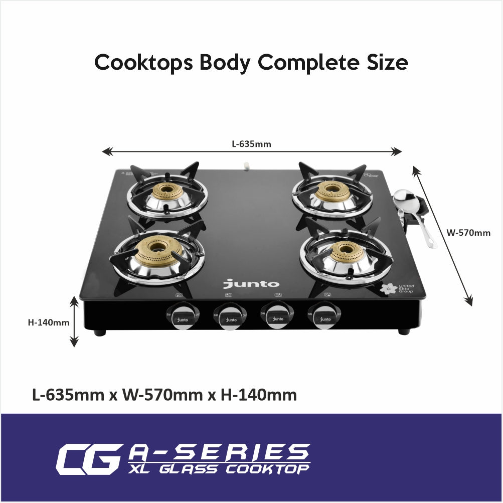 UCOOK JUNTO By United Ekta Engg. CG5004|A series XL Four Burners Glass cooktop, Black