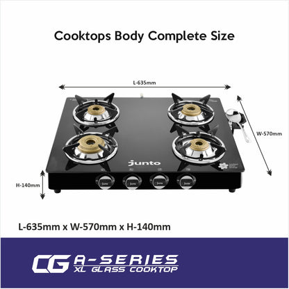 UCOOK JUNTO By United Ekta Engg. CG5004|A series XL Four Burners Glass cooktop, Black