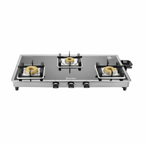 UCOOK JUNTO By United Ekta Engg. CG8023|A Series XL 3-Burner Glass Cooktop, Black & Silver