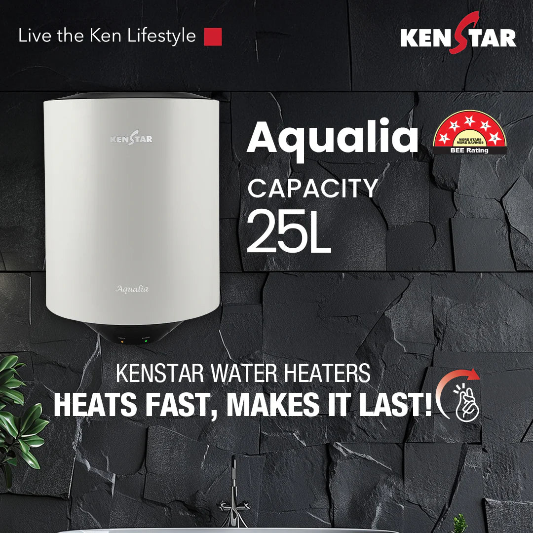 KENSTAR Aqualia 25 Ltr. |Glasslined Tank|Free Connection Pipes|Free Installation|5 Star