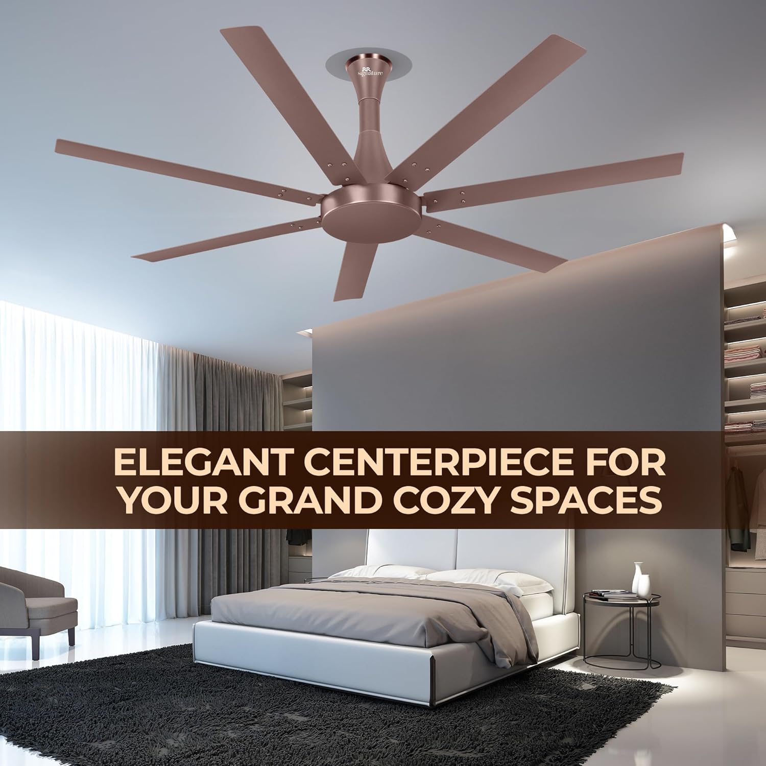 RR Signature Aethar Flow 52"High Air Delivery Ceiling Fan with 7 Blades, Low Noise, 16 Pole 40% More Copper Motor (Rustic Copper), 5 Year Warranty, Free Installation