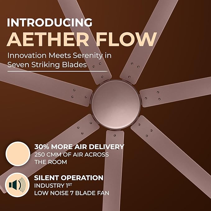 RR Signature Aethar Flow 52"High Air Delivery Ceiling Fan with 7 Blades, Low Noise, 16 Pole 40% More Copper Motor (Rustic Copper), 5 Year Warranty, Free Installation