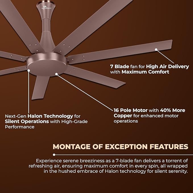 RR Signature Aethar Flow 52"High Air Delivery Ceiling Fan with 7 Blades, Low Noise, 16 Pole 40% More Copper Motor (Rustic Copper), 5 Year Warranty, Free Installation