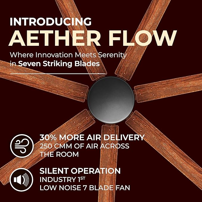 RR Signature Aethar Flow 52"High Air Delivery Ceiling Fan with 7 Blades, Low Noise, 16 Pole 40% More Copper Motor (Mahogany), 5 Year Warranty, Free Installation
