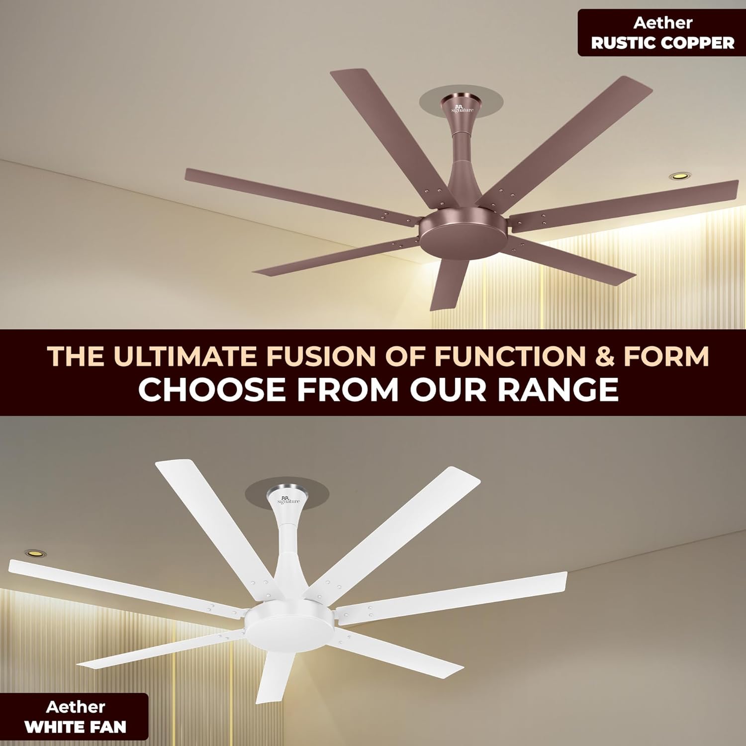RR Signature Aethar Flow 52"High Air Delivery Ceiling Fan with 7 Blades, Low Noise, 16 Pole 40% More Copper Motor (Mahogany), 5 Year Warranty, Free Installation
