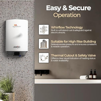 RR Signature Amod 35L Star Rated Storage Water Heater for Home | Glass Line Tank Geyser | 8 Bar, Suitable for High Rise |Thermal Cutout |Safety Valve 2 Yr Warranty on Product | 6 Years on heating Element & 10 Yr on Tank