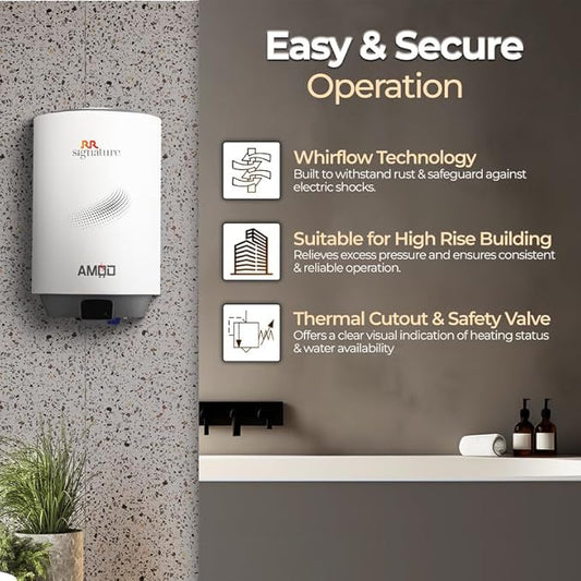 RR Signature Amod 25L Star Rated Storage Water Heater for Home | Glass Line Tank Geyser | 8 Bar, Suitable for High Rise |Thermal Cutout |Safety Valve 2 Yr Warranty on Product & 8 Yr on Tank